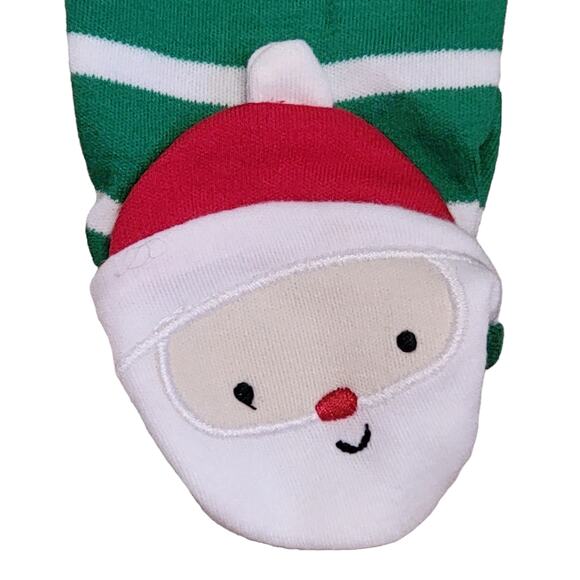 Carters Santa Pajamas + Hat Boys Sz NB 1 Pc Green Stripe Christmas Footie Sleep - Picture 3 of 7